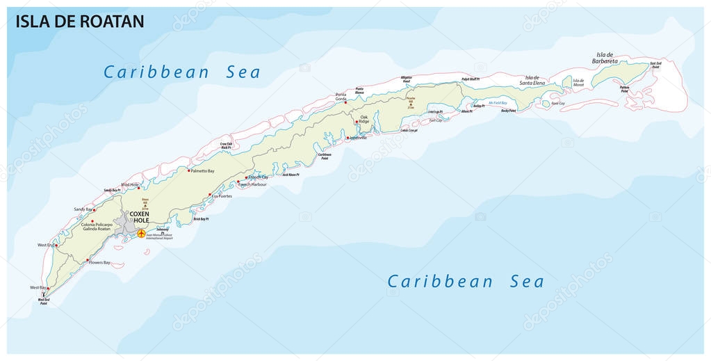 roatan island road vector map, honduras