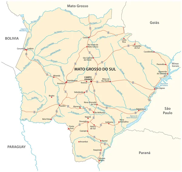 Mappa Vettoriale Dello Stato Brasiliano Mato Grosso Sul — Vettoriale Stock