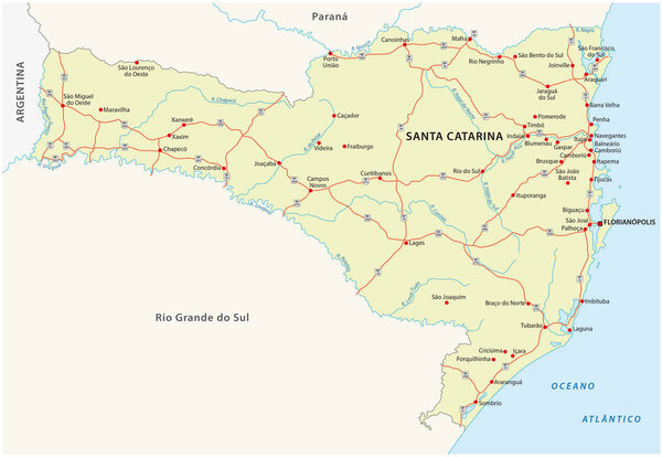 road vector map of the brazilian state santa catarina