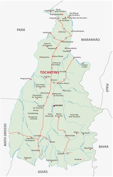 Mapa Vectorial Carreteras Del Estado Brasileño Tocantins — Archivo Imágenes Vectoriales