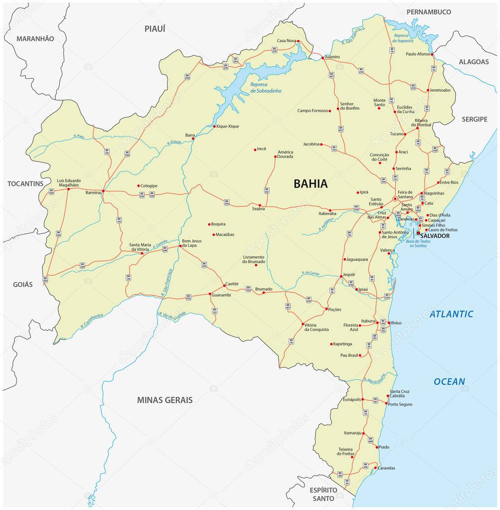 road vector map of the brazilian state bahia