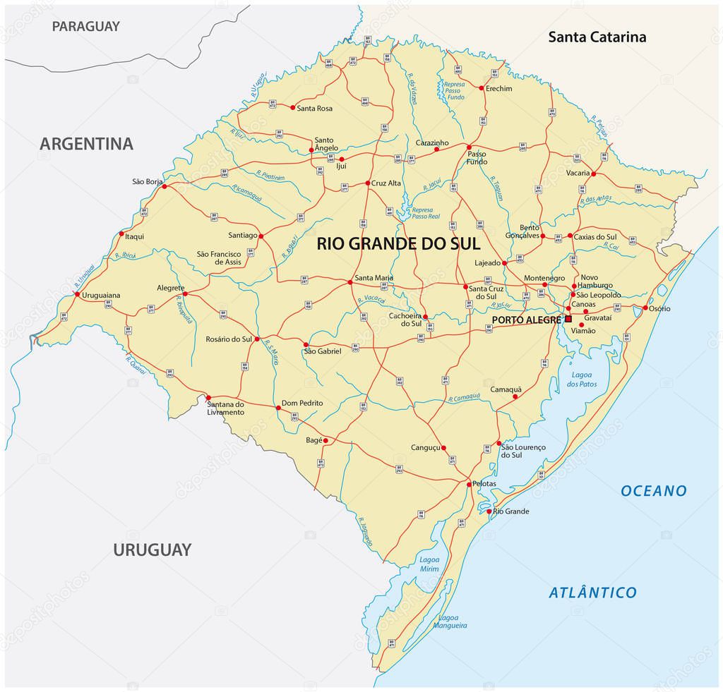 road vector map of the brazilian state rio grande do sul road