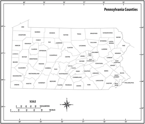 白と黒のペンシルバニア状態概要に行政や政治のベクトル マップ — ストックベクタ