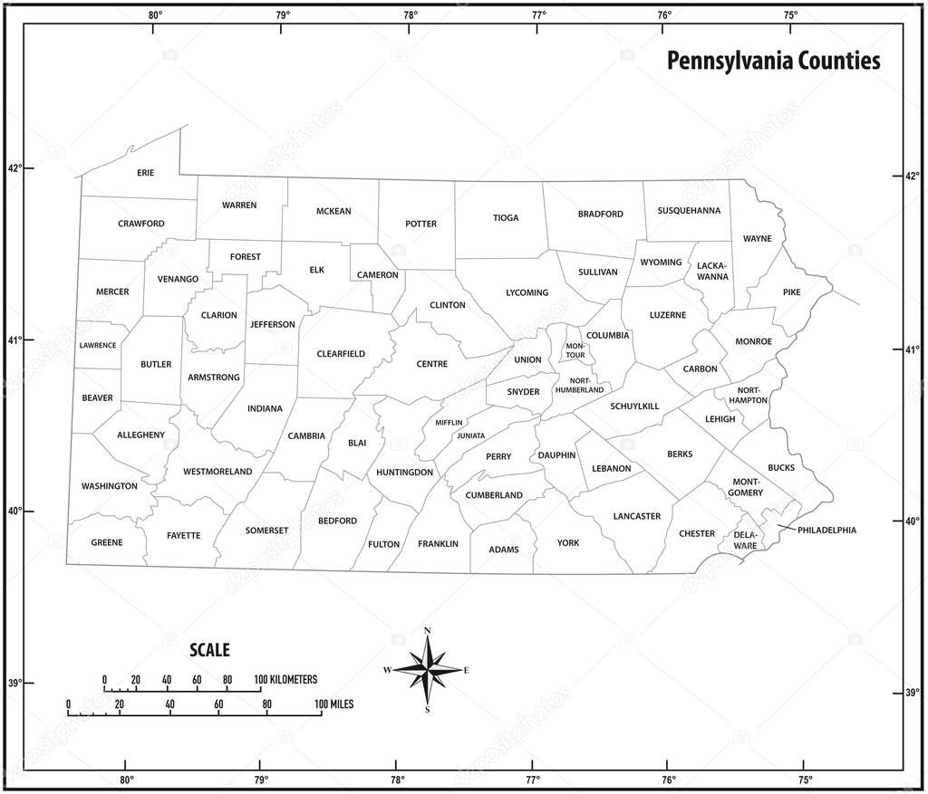 pennsylvania state outline administrative and political vector map in black and white