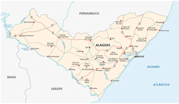 Alagoas Mapa Vectorial Carreteras Brasil — Archivo Imágenes Vectoriales