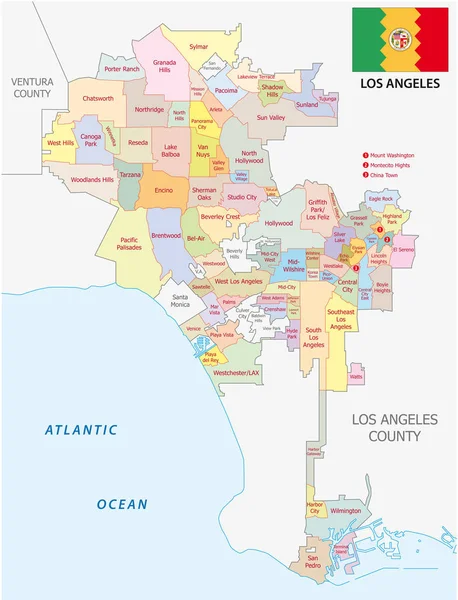 Los Angeles Idari Siyasi Vektör Harita Bayrak Ile — Stok Vektör