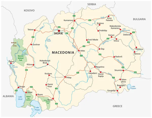 Mazedonien Straße Und Nationalpark Vektorkarte — Stockvektor