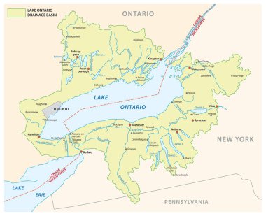ontario Gölü'ndeki drenaj havzası vektör harita