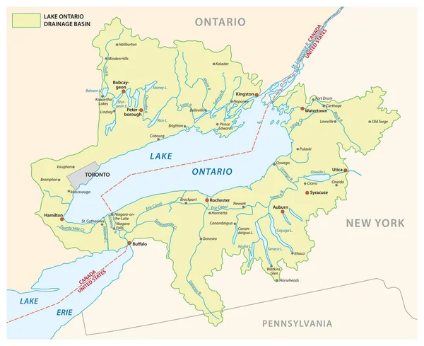 Lacul Ontario Bazin Drenaj Vectorial Hartă — Vector de stoc