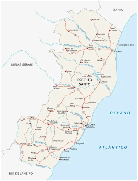 Yol Vektör Harita Brezilya Devlet Espirito Santo — Stok Vektör