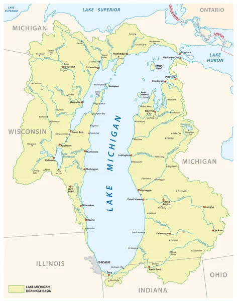 Mappa Vettoriale Del Bacino Drenaggio Del Lago Michigan — Vettoriale Stock