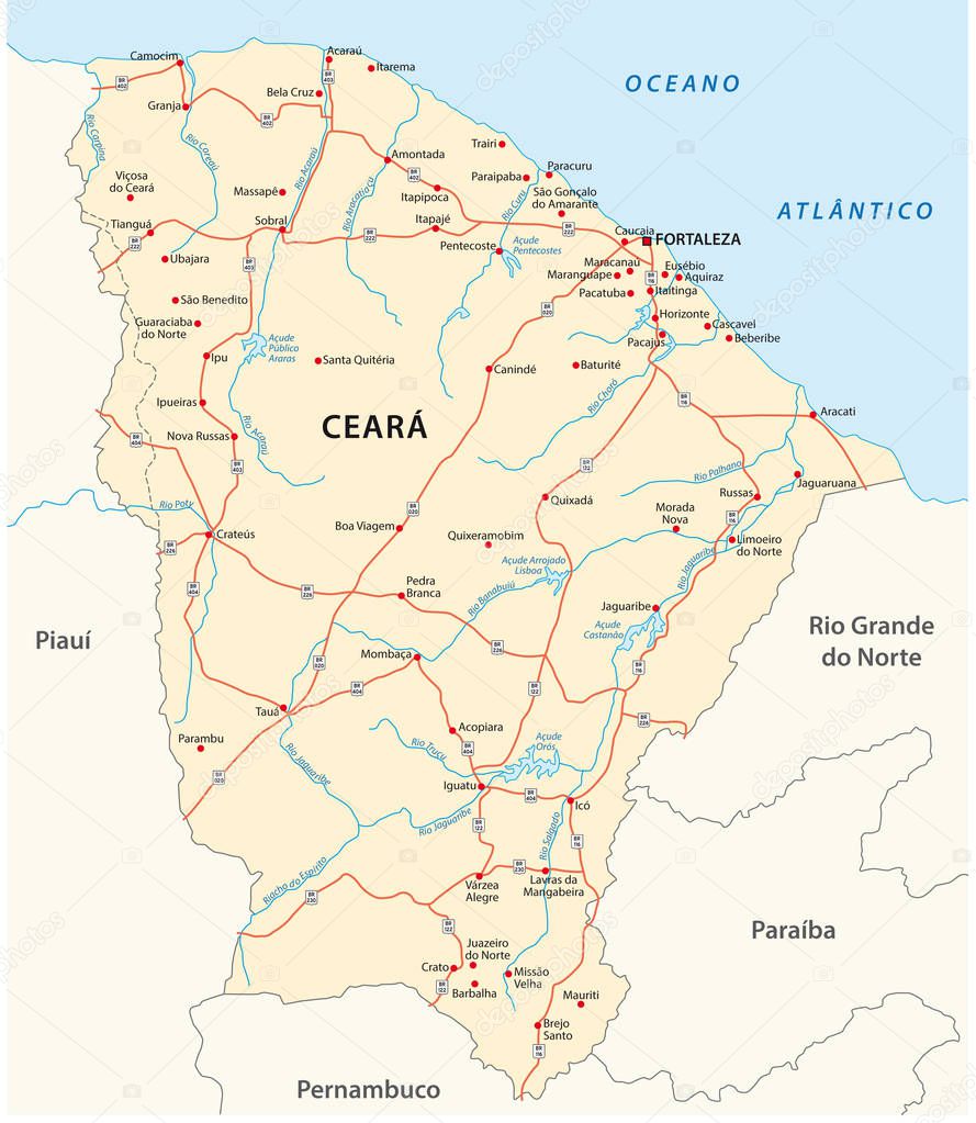 road vector map of the brazilian state ceara