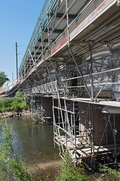 Frankfurt Main Alemania Mayo 2018 Renovación Antiguo Puente Ferroviario Sobre — Foto de Stock