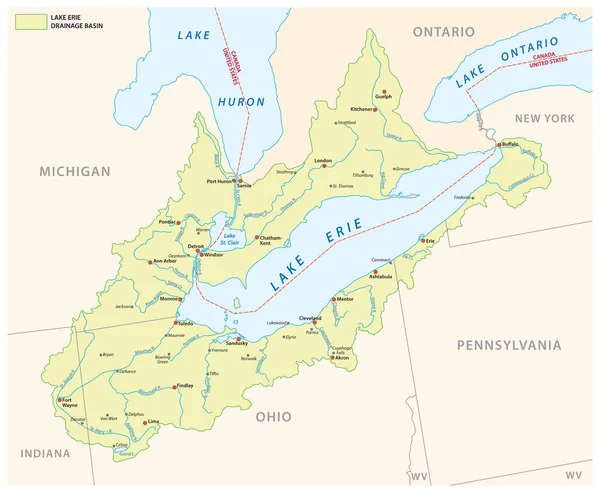 Lac Erie Bassin Versant Carte Vectorielle — Image vectorielle