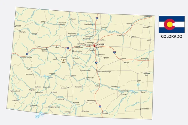 Mapa Vectorial Carretera Colorado Con Bandera — Archivo Imágenes Vectoriales
