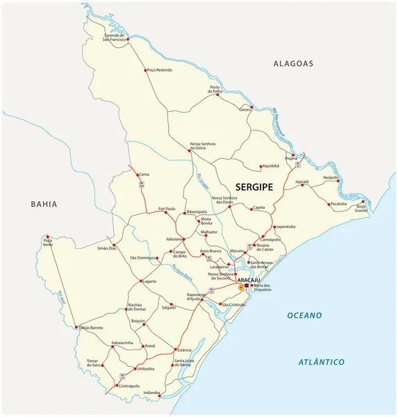 Οδικός Χάρτης Διάνυσμα Sergipe Βραζιλίας Κατάσταση Της — Διανυσματικό Αρχείο