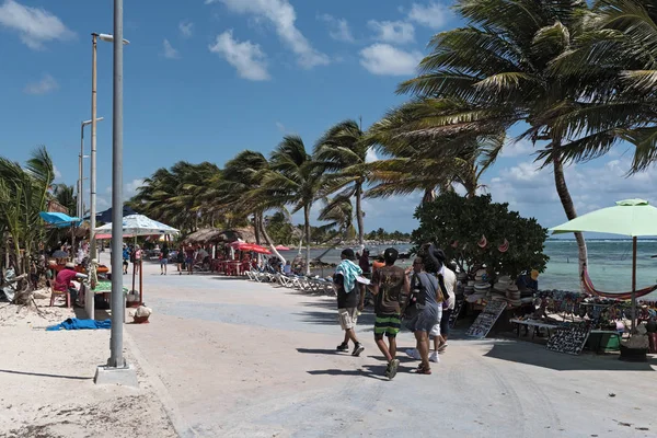 Mahahual México Marzo 2018 Playa Con Tiendas Souvenirs Mahahual Quintana — Foto de Stock