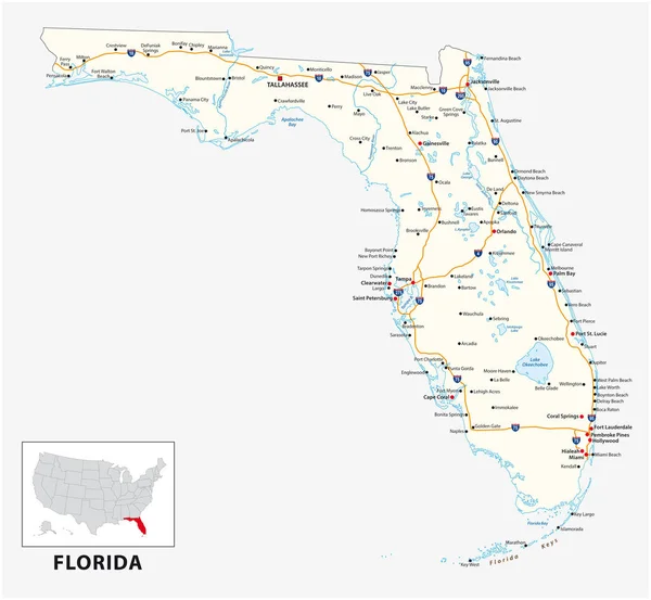 미국 플로리다 주의 도로 지도 — 스톡 벡터