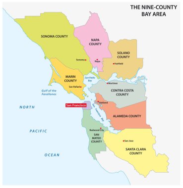 Administrative map of the California region San Francisco Bay Area clipart