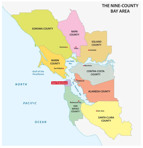 แผนที่การบริหารของภูมิภาคแคลิฟอร์เนียซานฟรานซิสโกเบย์พื้นที่ — ภาพเวกเตอร์สต็อก