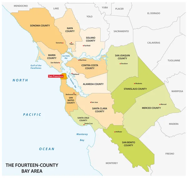 カリフォルニア州地域の行政地図サンフランシスコ・ベイエリア — ストックベクタ