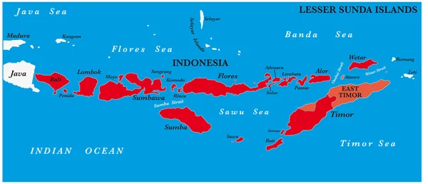 Malay Takımadasındaki Küçük Sunda Adalarının Haritası — Stok Vektör