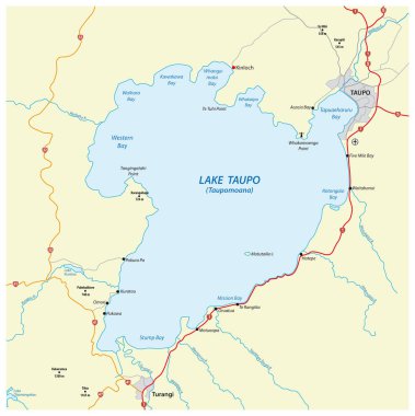 Yeni Zelanda 'nın kuzey adasındaki Taupo Gölü haritası.