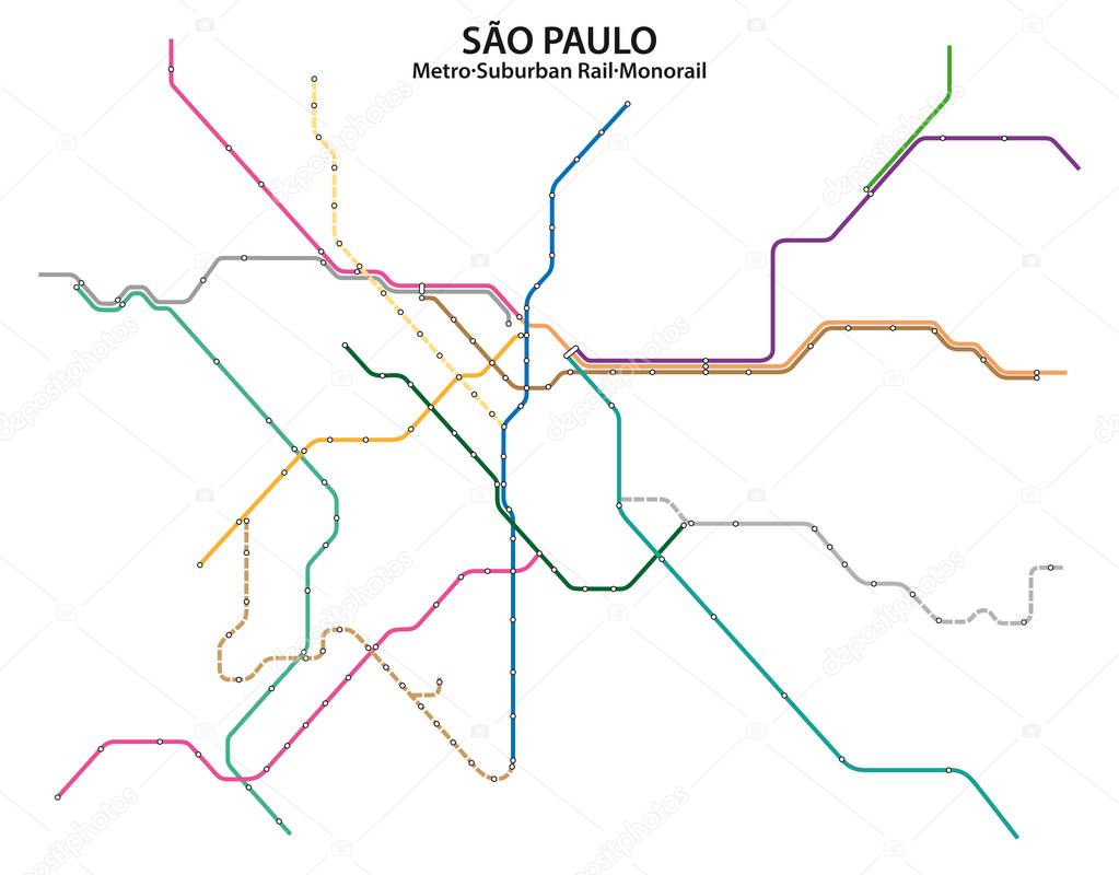 Map of the Sao Paulo Metro Suburban Rail and Monorail