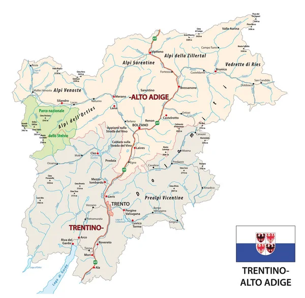 Дорожная карта Италии Трентино-Альто-Адидже с флагом — стоковый вектор