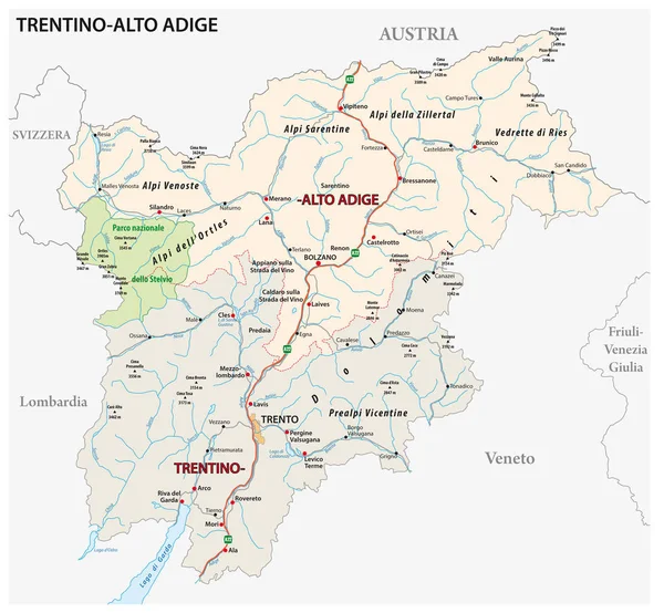 Roteiro da região italiana Trentino Alto Adige — Vetor de Stock