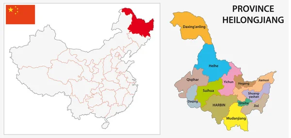 Province Heilongjiang carte administrative et politique — Image vectorielle