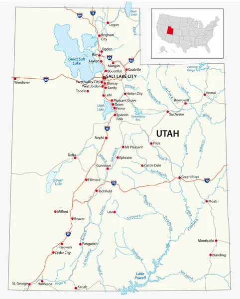 Routekaart van de Amerikaanse staat Utah — Stockvector