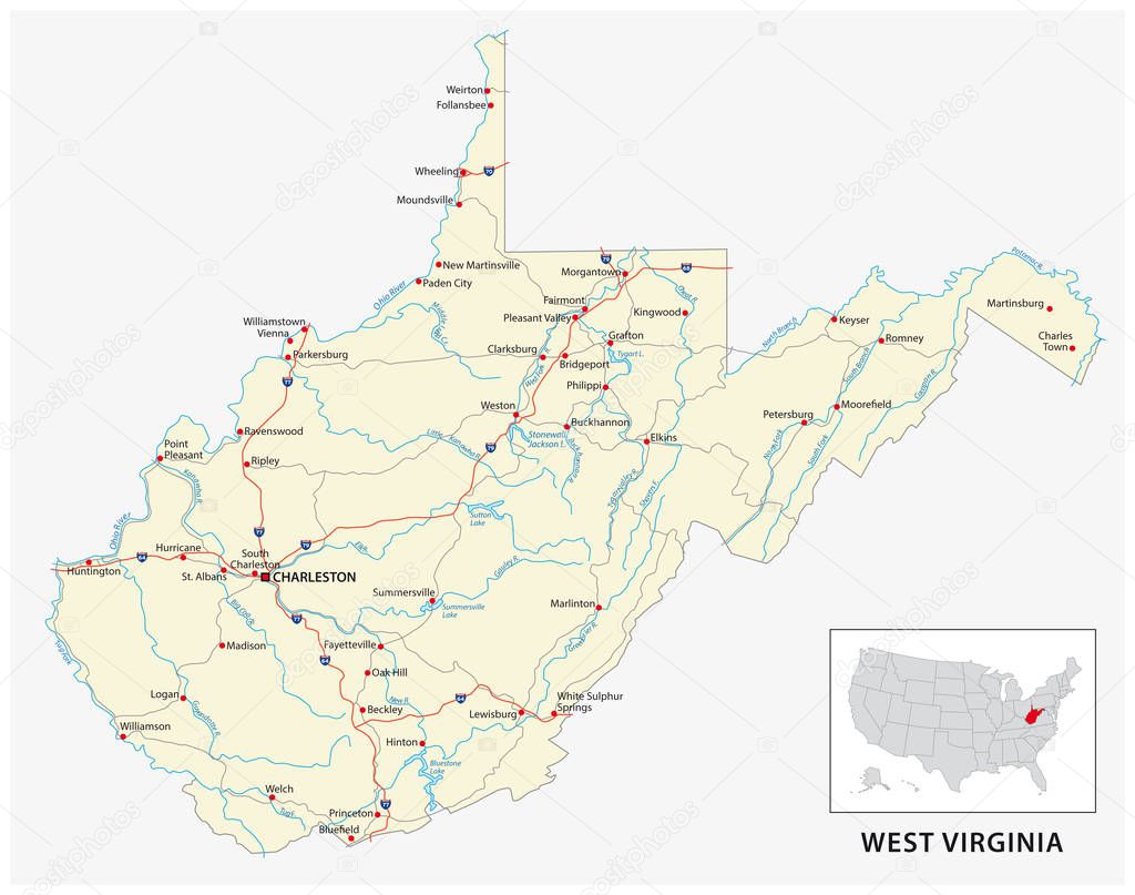 road map of the US American State of West Virginia