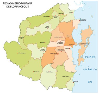 Brezilya 'nın Santa Catarina eyaletindeki Florianopolis metropolitan bölgesinin idari haritası.