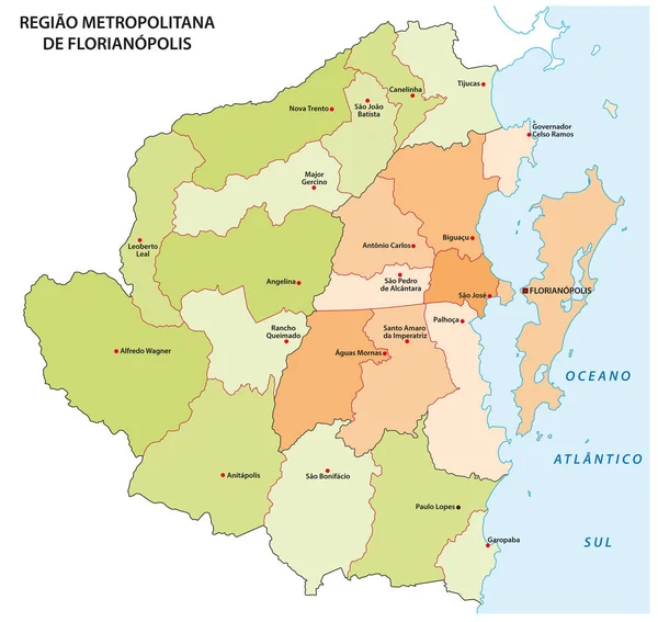 Carte administrative de la région métropolitaine de Florianopolis dans l'État brésilien de Santa Catarina — Image vectorielle