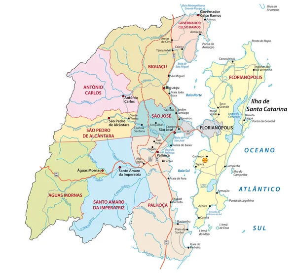 Διοικητικός χάρτης Μητροπολιτική περιοχή Florianopolis στη νότια πολιτεία Santa Catarina της Βραζιλίας — Διανυσματικό Αρχείο