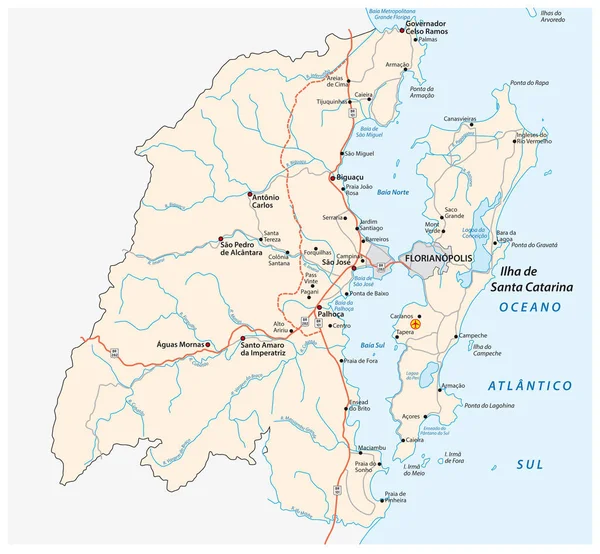 Wegenkaart Metropool Florianopolis in de zuidelijke Braziliaanse staat Santa Catarina — Stockvector