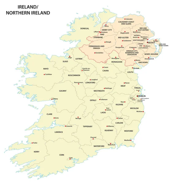 Mapa administrativo de Irlanda e Irlanda del Norte — Archivo Imágenes Vectoriales