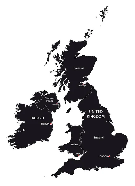 United kingdom and ireland map in black and white — Stock Vector