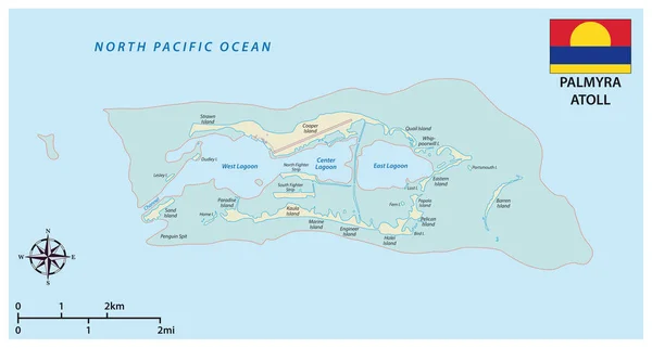 Palmyra环礁地图是美国一个没有组织的领土，有国旗 — 图库矢量图片