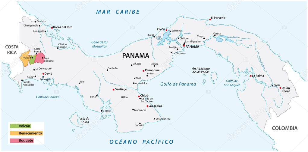 Map of the coffee growing areas of Panama