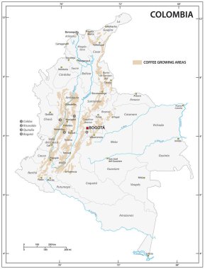 Kolombiya 'nın kahve yetiştirme alanlarının haritası