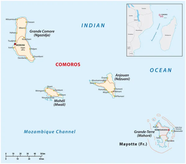 Mappa dell'Unione delle Comore e Mayotte — Vettoriale Stock