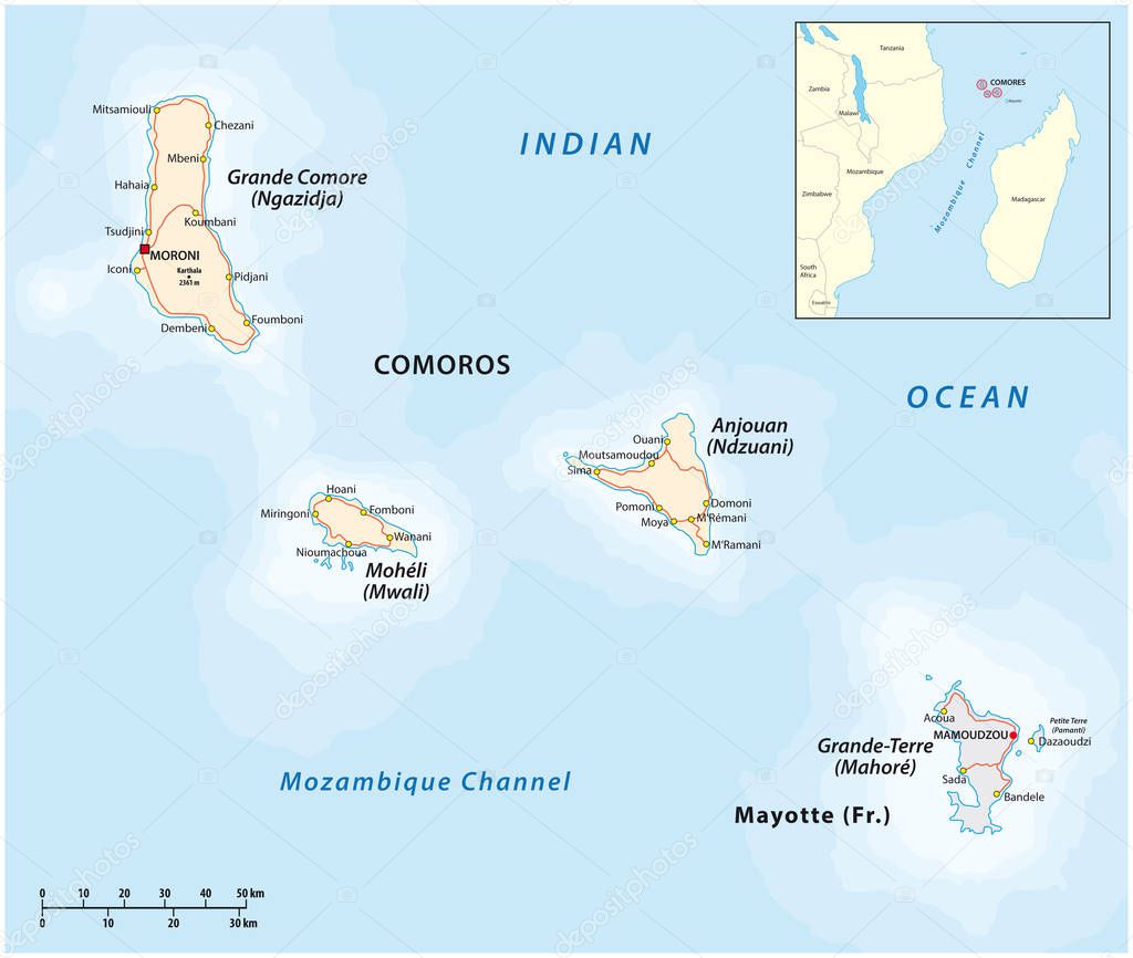 Map of the Union of the Comoros and Mayotte