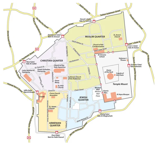 Karte Der Altstadt Von Jerusalem — Stockvektor