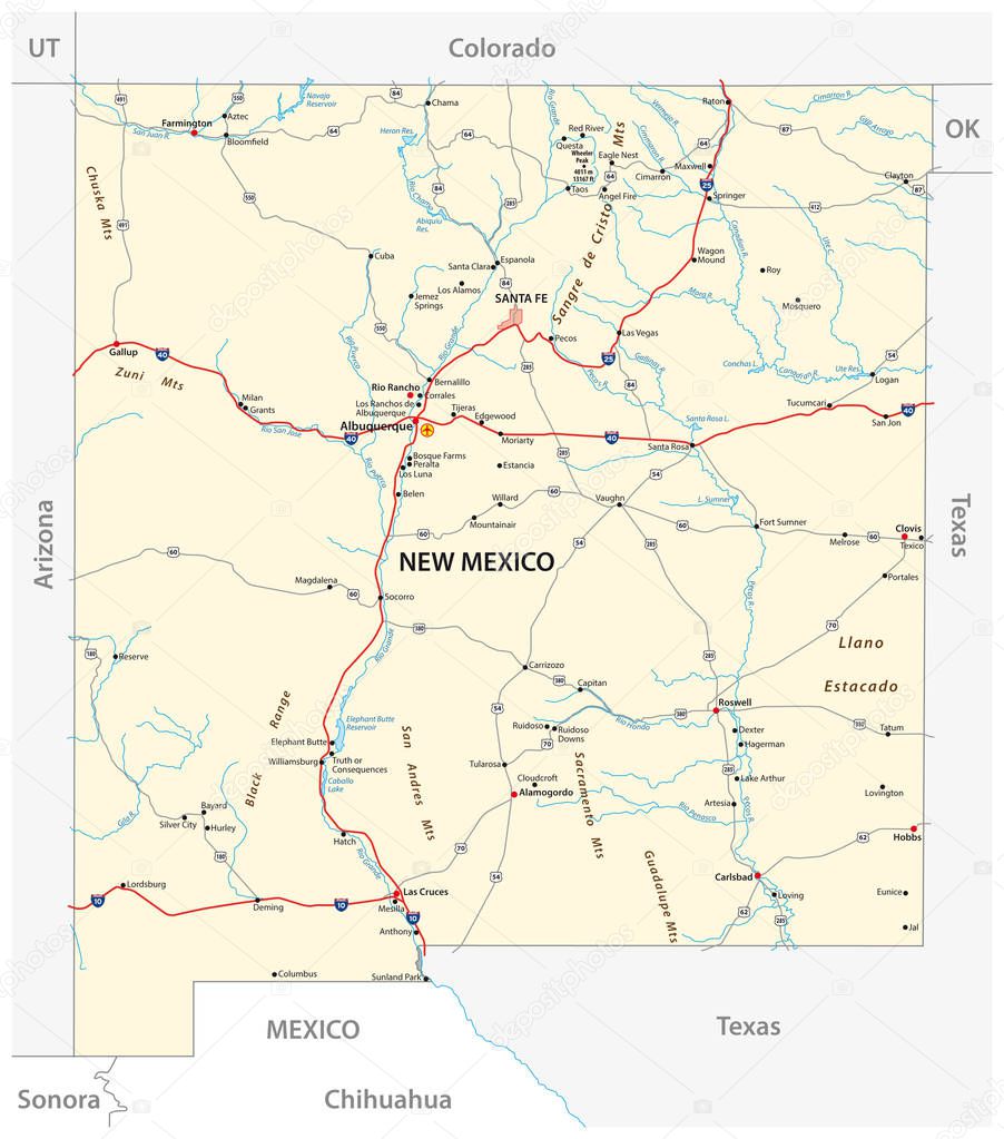 road map of the US American State of New Mexico