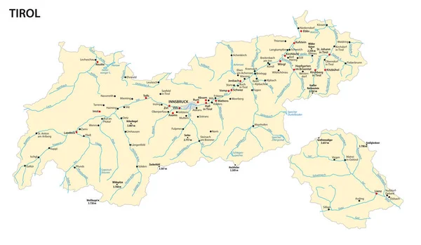 Karte des österreichischen Bundeslandes Tirol — Stockvektor