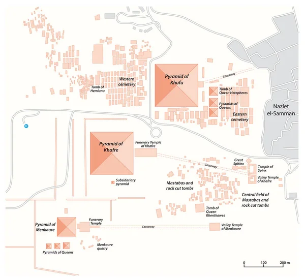 Kaart van het piramidecomplex van Gizeh Egypte — Stockvector