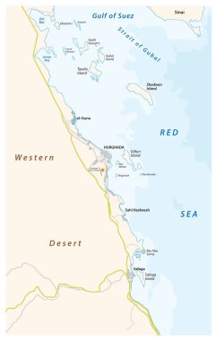 Mısır 'ın Kızıldeniz kıyısındaki Hurghada kentinin haritası.