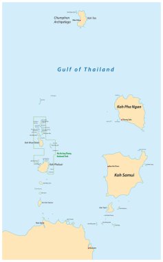 Tayland Körfezi 'ndeki Koh Samui ve Koh Pha Ngan adalarının haritası.